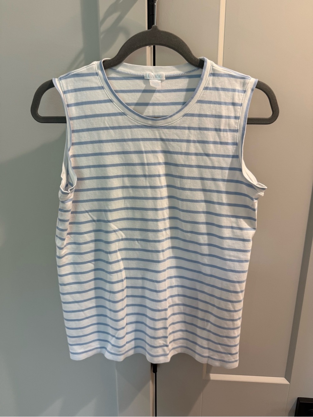 Lake Pajamas Striped Blue and White Cotton Shorts and Tank Set - Picture 2 of 4